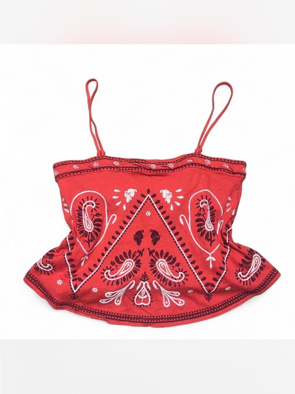 🌶️ Free People Y2K Red Bandana Paisley Embroidered Cami Top